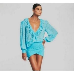 Retrofete Lennon Embellished Silk Chiffon Dress in Blue Size Small NWT Crystal